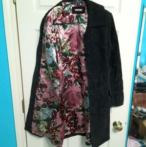 Genuine Leather Medium Black XOXO Suede Coat with Pink Floral Lining